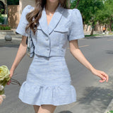 LANFUBEISI High Quality New Summer Fashion Korean Sweet Elegant 2 Piece Set Women Crop Top Shirt Blouse Mini Skirt Suits Two Piece Outfits