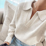 LANFUBEISI Polo Collar Winter Autumn Women Sweater 2022 Loose Pullovers Cotton Long Sleeve Solid Knitted Outwear Casual Jumpers Chic LANFUBEISI