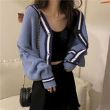 LANFUBEISI Slim sweater Autumn Korean version 2020 new loose short short small color matching V-neck lazy long-sleeved sweater coat women LANFUBEISI