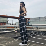 LANFUBEISI elastic waist plaid pants women high waist  wide leg Pants Casual female korean  jogger punk trousers women clothes gothic Lanfubeisi