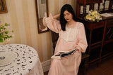 Hanxiuju Delicate Vintage Embroidery Cotton Women's Long Nightgowns Luxury Sleepwear Elegant Loose Nighty Spring Autumn Dress Lanfubeisi