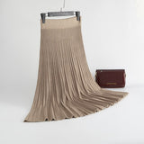 LANFUBEISI Winter Thickened Rib Knitted Large Swing Maxi Long Skirts Elegant Solid A-line Pleated Ankle Length Knit Skirts Coffree Beige LANFUBEISI
