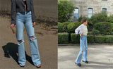 LANFUBEISI  High Street Women's Jeans Y2K High Waist Ripped Denim Jeans Straight Pants Streetwear Wide Leg Jeans Casual Loose Baggy Trousers LANFUBEISI