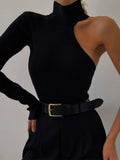 LANFUBEISI Autumn Fashion Casual Skinny Solid Black Knit Bodysuit For Women New Simple Stretch Wild Basic Female Romper LANFUBEISI