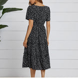 LANFUBEISI Summer Love Pattern Dot Print Dress Women 2022 New Casual Short Sleeve Square Collar Ruffles Medium Long Chiffon Dress LANFUBEISI