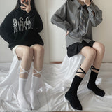 LANFUBEISI Japanese Reflective Stockings Bandage Lolita Socks Long Knee Socks Korea Style Women White Cotton Socks Cosplay JK Socks Cute LANFUBEISI