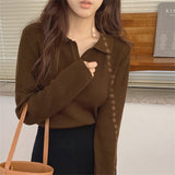 LANFUBEISI Korean Elegant Elastic V-Neck Full Sleeves Autumn Tops Mujer Gentle High Quality Solid Loose Knitted New Sweaters LANFUBEISI