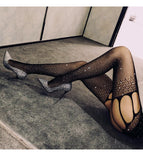 LANFUBEISI Fishnet Garter Socks Drill Black Stockings Women's Thin Sling Tights Black Diamond Lace JK Funny Socks Harajuku Fishnet Socks LANFUBEISI