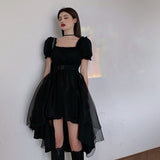 LANFUBEISI Harajuku Y2k Cyber Alt Dress E Girl Ruffle Hepburn Kawaii Ropa Fairycore Irregular Black Gothic Dresses Emo Mini Lolita Vestidos