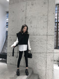 LANFUBEISI New cashmere knit vest female loose fashion sleeve round neck sleeveless sweater short paragraph  ATTYYWS vest Soft and warm LANFUBEISI