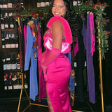 LANFUBEISI  High Quality Pink Dress Bodycon Satin Dress Midi Dress 2022 Black Elegant Dress Sexy Birthday Dress For Women Silk Party Vestido LANFUBEISI