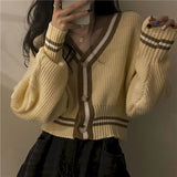 LANFUBEISI Slim sweater Autumn Korean version new loose short short small color matching V-neck lazy long-sleeved sweater coat women