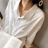 Minimalist Loose White Shirts for Women Turn-down Collar Solid Female Shirts Tops Spring Summer Blouses LANFUBEISI