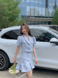 LANFUBEISI High Quality New Summer Fashion Korean Sweet Elegant 2 Piece Set Women Crop Top Shirt Blouse Mini Skirt Suits Two Piece Outfits LANFUBEISI