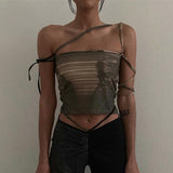 LANFUBEISI Fashion Print Sleeveless Crop Tops for Women Bandage Sexy Backless Tie Up Halter Top Female Cropped Top Summer LANFUBEISI