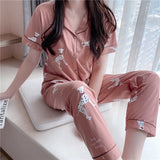 LANFUBEISI 2022 Women Pajamas Sets with Pants Long Sleeve Turn-down Collar with Pocket Pyjama Cute Cartoon Button Top+Pants Pijama LANFUBEISI