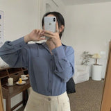 Shirts Women Pure Elegant Office Lady Simple Korean Style Leisure Long Sleeve Blouses Womens All-match Loose Daily Thin Chic New LANFUBEISI