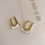 LANFUBEISI  New Trendy Transparent Resin Hoop Earrings for Women Girls Geometric Irregular Metal Acrylic Earrings Party Jewelry