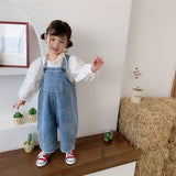 LANFUBEISI Korean style Spring Kids Children Oversized Wide Leg Denim Overalls Baby Clothes Boys Girls Loose All-match Casual Pants