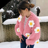 LANFUBEISI Fashion Elegant Cute Pink Print Sun Flower Cardigan Sweater For Women Autumn Streetwear College Office Lady Sweater LANFUBEISI