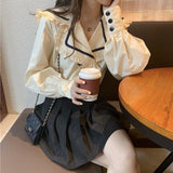 Shirts Womens Spring Autumn Elegant Ruffles Sailor Collar Casual Blouses Ladies Kawaii Korean Style Harajuku Female Tops Trendy LANFUBEISI