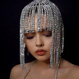 LANFUBEISI  Stonefans Flash Long Tassel Hair Chain Rhinestone Head Chain for Women Nightclub Crystal Headband Hat Bridal Headpiece Jewelry