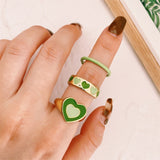 LANFUBEISI Vintage 6Pcs Green Embrace Hands Rings Set For Women Metal Paint Coating Creative INS Style Love Heart Ring Fashion Jewelry LANFUBEISI