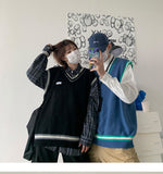 LANFUBEISI Sweater Vest Men V-neck Shrug Patchwork Knitted Couples Ins Plus Size 3XL Oversize Harajuku Vests Ins Chic Korean Style Leisure LANFUBEISI