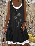 LANFUBEISI Summer Women Sleeveless Dress Casual Loose Patchwork Short Dress Vintage Round Neck Plus Size A-Line Female Mini Dress 5XL