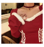 LANFUBEISI  Winter Sweet Christmas Dress Women Red Kawaii Lolita Party Mini Dresses Warm Korean Night Dresses Ladies Festival Clothing 2022 LANFUBEISI