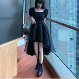 LANFUBEISI Harajuku Y2k Cyber Alt Dress E Girl Ruffle Hepburn Kawaii Ropa Fairycore Irregular Black Gothic Dresses Emo Mini Lolita Vestidos LANFUBEISI