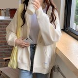 Autumn Chic Zip-up Hoodies Female Casual Street Loose Thin Blue Gray Apricot Sweatshirt Pocket Hooded Women Cardigans LANFUBEISI