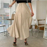 New Vintage Elastic Waist Buttons Irregular Chic Cotton and Linen Split Spring Summer Women's Long Skirts LANFUBEISI