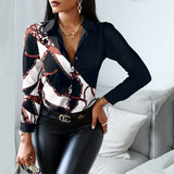 LANFUBEISI  Women Fashion Shirt Lady Long Sleeve Blouse Turn-down CollarButton Design Print  Casual Shirts LANFUBEISI