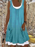 LANFUBEISI Summer Women Sleeveless Dress Casual Loose Patchwork Short Dress Vintage Round Neck Plus Size A-Line Female Mini Dress 5XL Lanfubeisi