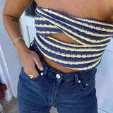 LANFUBEISI Sexy Strapless Crop Tops for Women Y2K Knitted Sweaters Cut Out Fashion Backless Cropped Tanks Top Holiday Streetwear 2022 Fall LANFUBEISI