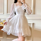 LANFUBEISI French Sweet Fairy Lolita Dress Women Long Sleeve Lace Y2k Mini Dress Vintage Kawaii Clothes One Piece Dress Korean  Autumn