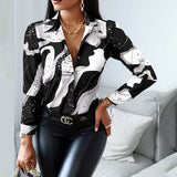 LANFUBEISI  Women Fashion Shirt Lady Long Sleeve Blouse Turn-down CollarButton Design Print  Casual Shirts LANFUBEISI