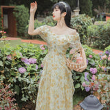 French Vintage Fairy Dress Women Ruffle Irregular Designer Long Floral Dress 2022 Summer Elegant Korean Holiday Victorian Dress LANFUBEISI