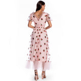 Sexy Maxi Sequin strawberry Dress women summer casual party vintage woman evening Dresses Pink Puff Sleeve bodycon dress vestido LANFUBEISI