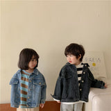 Spring Fall Boys and girls Casual All-match Denim Jackets 2-6 Years Kids Turn-down Collar Long Sleeve Coat Children Loose Tops LANFUBEISI