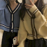 LANFUBEISI Slim sweater Autumn Korean version 2020 new loose short short small color matching V-neck lazy long-sleeved sweater coat women LANFUBEISI