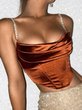 LANFUBEISI  Crop Top Crystal Diamond Cropped Bustier Cami Top Stacked Satin with Full Lined Women Sexy Club Wear Outfits Corset Tops LANFUBEISI