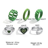 LANFUBEISI Vintage 6Pcs Green Embrace Hands Rings Set For Women Metal Paint Coating Creative INS Style Love Heart Ring Fashion Jewelry LANFUBEISI