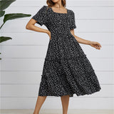 LANFUBEISI Summer Love Pattern Dot Print Dress Women 2022 New Casual Short Sleeve Square Collar Ruffles Medium Long Chiffon Dress LANFUBEISI