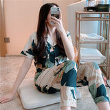 LANFUBEISI 2022 Women Pajamas Sets with Pants Long Sleeve Turn-down Collar with Pocket Pyjama Cute Cartoon Button Top+Pants Pijama LANFUBEISI