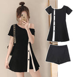 Spring Summer Autumn New Woman Lady Fashion Casual Sexy Women Dress Female Party Two Piece Dress LANFUBEISI