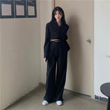 Korean summer Two Piece Set Women Crop Top Sexy Lace-up Blazer Coat + High Waist Pants Suit Sets Streetwear 2 Piece Sets Women Lanfubeisi