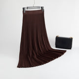 LANFUBEISI Winter Thickened Rib Knitted Large Swing Maxi Long Skirts Elegant Solid A-line Pleated Ankle Length Knit Skirts Coffree Beige LANFUBEISI