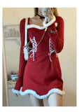 LANFUBEISI  Winter Sweet Christmas Dress Women Red Kawaii Lolita Party Mini Dresses Warm Korean Night Dresses Ladies Festival Clothing 2022 LANFUBEISI